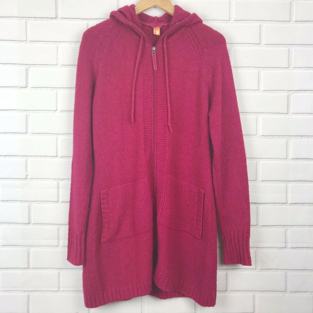 Lucy Full Zip Up Sweater Hoodie Long Large Red